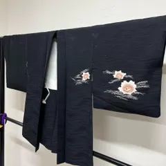 羽織　正絹　一つ紋　花模様　芝草　抽象柄　流水地紋　着物　064t