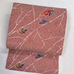 名古屋帯　正絹　鹿の子　楓　落ち葉　氷割れ　着物　063t