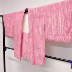 羽織　正絹　ちりめん　縦縞　よろけ縞　菊花　亀甲模様　着物　063t