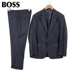 【美品】 ヒューゴボス 3ピース スーツセットアップ 48 濃グレー ストライプ