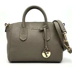 FURLA フルラ テッサ ミニ 2way ショルダーバッグ ハンドバッグ レザー チャーム付き ロゴ グレージュ 極美品