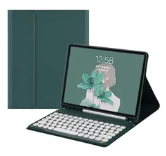 キーボードケース iPad 11世代(A16 2025) 11インチ用 iPad 第10世代用 2022 10.9インチ Bluetooth カラーキーボード カバー お洒落 可愛い 丸型キー マグネット分離式 レディース 女性 学生 ビジネス 人気 (深緑
