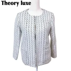 theory luxe ノーカラー ツイードジャケット 40 ホワイト