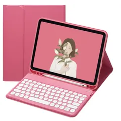 【在庫セール】キーボードケース 10.2インチ iPad 第9世代/第8世代/第7世代用 iPadAir3用 iPad Pro 10.5インチ用 Bluetooth カラーキーボード カバー お洒落 可愛い 丸型キー マグネット分離式 ペンシル収納可能 (濃い
