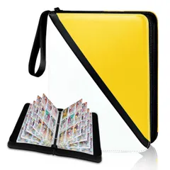 【在庫セール】カードファイル 9ポケット トレカ ファイル 大容量 900枚収納可能 防水PU素材 カード収納 カードバインダー 透明シート 両面利用 50ページ 各種カードを集める スターカード コレクションファイル (白と黄 9ポケット)