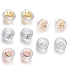 【数量限定】ピアス キャッチ シリコン 筒型 落ちない 10ペア(20個) 18金 K18メッキ 金属アレルギー レディース メンズ チャック袋付き イエローゴールド ホワイトゴールド ピンクゴール ドシルバー QYHH022 (シルバー)