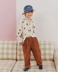 リミテドゥドゥ いちご シャツ+コーデュロイ ブラウン パンツ セット SET 130