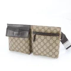 美品 グッチ GGスプリーム 28566 レザー 2WAY ボディバッグ 斜め掛け ウエストポーチ ショルダー ブラウン 茶色 メンズ MMM DI1-1【中古】