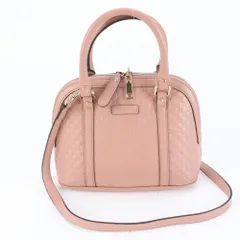 極美品 グッチ グッチシマ マイクロ 449654 レザー 2WAY ショルダーバッグ 斜め掛け ハンド 本革 ピンク レディース EWM DI8-7【中古】