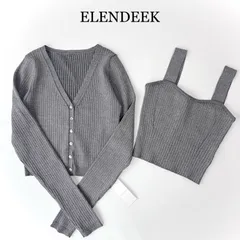 タグ付 美品✨ 2024 ELENDEEK タンクセット コンパクト カーディガン / TANK SET COMPACT CD  アンサンブル / ２枚セット / リブ ニット / グレー / フリーサイズ / Vネック / エレンディーク