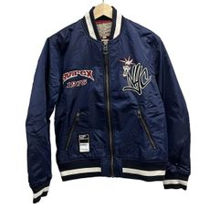 AVIREX(アビレックス) ブルゾン サイズM メンズ美品  - ネイビー×レッド×マルチ 春/秋物/ジップアップ/長袖/刺繍