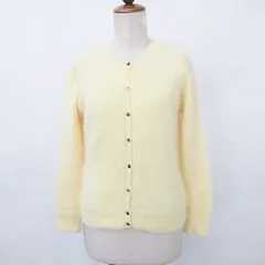 ボールジー BALLSEY トゥモローランド ニット カーディガン 長袖 丸首 釦開き アンゴラ 黄 イエロー 38