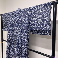メンズ浴衣　綿　格子模様　抽象模様　愛染　ネイビー　着物　073tz メンズ浴衣 綿 格子模様 抽象模様 愛染 ネイビー 着物 073tz - メルカリ