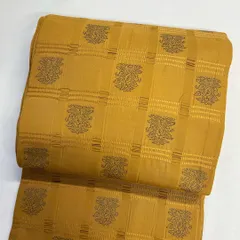 京袋帯　正絹　格子模様　花模様　芥子色　着物　062t