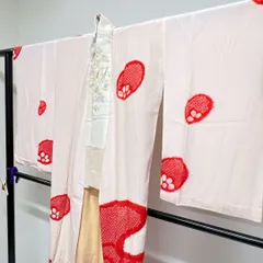 長襦袢　正絹　アンティーク　絞り　襟刺繍　半衿付き　金糸　鶴　着物　063t