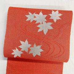 名古屋帯　松葉仕立て　夏用　紗　楓　流線模様　オレンジ　着物　111t 12B149》名古屋帯 松葉仕立て オレンジ 339cm ＼初心者応援価格