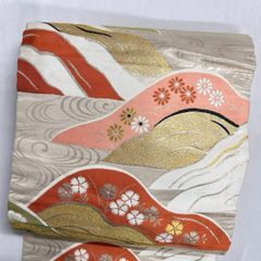 麻 夏帯 袋名古屋帯 グラデーション ベージュ〜グリーン - メルカリ