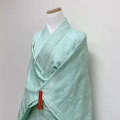 色無地　流水　紗綾形　鹿の子　グリーン　着物　081t