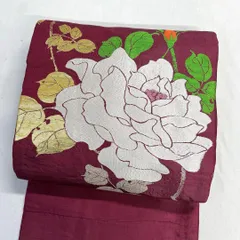 名古屋帯　アンティーク　正絹　金糸　銀糸　牡丹　着物　061t