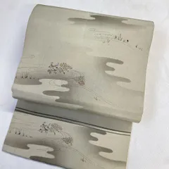 名古屋帯　正絹　刺繍　金糸　流水　桜　芝草　水辺　風景模様　着物　061t