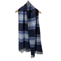 ジョンストンズ ストール(ショール)美品  - ネイビー×ライトブルー green label relaxing/チェック柄 ウール、カシミヤ