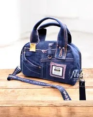 🆕№824【DENIM✖️ボストンバッグToteBAG⚮̈♥】オールデニム/デニムリメイク/1点もの/(別売り)英字柄ショルダー紐有り☺️/2way/ショルダーバッグ/デニムバッグ