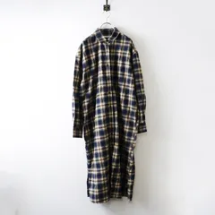 2025AW フリークスストア FREAK'S STORE ネル チェック ビックシャツ ワンピース S‖ベージュ×ネイビー ドレス ロング【2400014769272】のサムネイル
