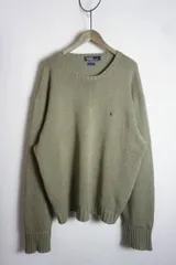 希少 90s POLO Ralph Lauren ポロ ラルフローレン コットン ニット セーター カーキ サイズXXL 本物 219P★1