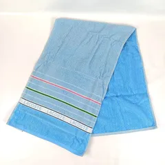 未使用 LACOSTE ラコステ フェイスタオル ブルー系 青 水色 ロゴ ボーダー 綿 コットン ブランド タオル