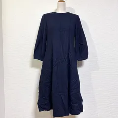 組曲 ウールジョーゼットワンピース ランタンスリーブ フレアシルエット ネイビー サイズ2 M