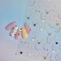 匿名配送⭐︎ネイルシール　立体3D カラフル　ビーズ　ネックレス　チェーン ハート MS548