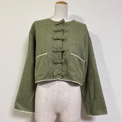merry jenny 24AW リボンノーカラージャケット リネン混 ショート丈 グリーン FREEのサムネイル