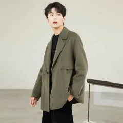 メンズ オーバーサイズ ハーフ コート カーキ