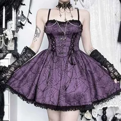 秋新作 レースキャミソール 配色デザイン ワンピース サブカルチャー系 着回し自在 パープルカラー 大人の色気 個性派 レディース ワンピース 紫 パープル