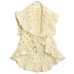 【美品】ピンクハウス★フリルたっぷり♪レース編みニットのはおりもの  クリーム色系 ざっくり感 2023年製 z17036