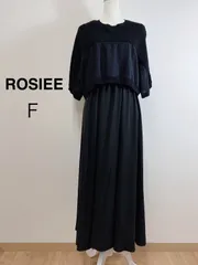 【限定価格1／26まで】 ROSIEE ロージー レイヤード風異素材ドッキングワンピース ブラック ニット シアー レイヤード風 ロングワンピース フレアワンピース F