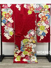 振袖 仮絵羽 金駒 金彩 大輪 牡丹 正絹 未仕立て品 八掛付き MOK449