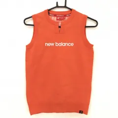 【超美品】ニューバランスゴルフ ニットベスト オレンジ ロゴ白 ポリエステル100％ レディース 40(L) ゴルフウェア New Balance
