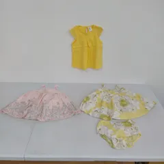 【TAKA62-73】◇ H&M•baby Gap ｢ベビー用 レース付ノースリーブ(86)•花柄ワンピース(80)•花柄ワンピース&ショーツ(80)｣ 12~18ヶ月用(1歳~2歳頃) イエロー•薄ピンク•薄イエロー/ホワイト系 4点セット