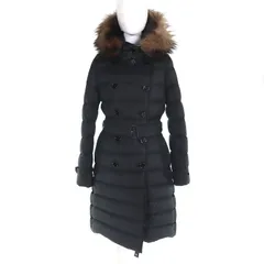 美品△BURBERRY バーバリー 8021881 裏地ノバチェック柄 ロゴパッチ ファー・フード付き ダブルブレスト ロング ダウンコート ブラック M 正規品 レディース