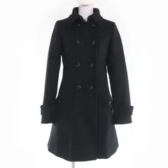 美品☆BURBERRY BLUE LABEL バーバリーブルーレーベル ウール ロゴボタン 裏地チェック柄 コート ブラック 38 正規品 レディース