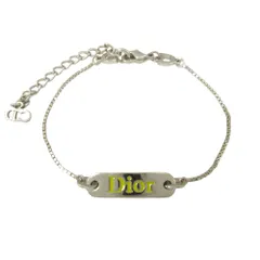 良品 Christian Dior クリスチャンディオール ロゴ プレート ブレスレット アクセサリー オールド ヴィンテージ シルバー 黄 イエロー レディース 古着 中古 USED