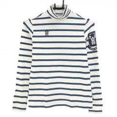 パーリーゲイツ 長袖ハイネックシャツ 白×ブルー ボーダー ネックロゴ レディース 1(M) ゴルフウェア PEARLY GATES
