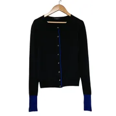 美品 Paul Smith BLACK ポールスミス バイカラー ウール ニット カーディガン M ブラック ブルー レディース 古着 中古 USED