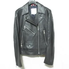 美品 TOMMY HILFIGER トミーヒルフィガー ラムレザー ダブルライダースジャケット 32 ブラック レディース 古着 中古 USED