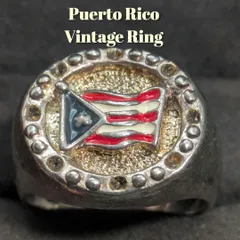 CrazieM 20号 カレッジリング メンズ SV925 銀 プエルトリコ旗 クラスリング シグネット エナメル ヴィンテージ風
