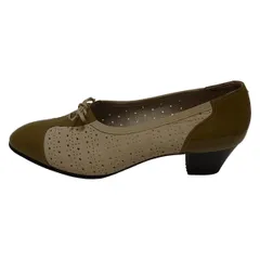 銀座ヨシノヤ/Yoshinoya(ギンザヨシノヤ) パンプス 23 1/2 レディース - グレーベージュ×カーキ パンチング レザー