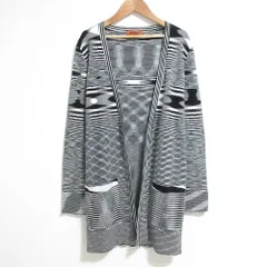 美品 MISSONI ミッソーニ ネイティブ柄 ロングニットカーディガン 40サイズ ブラック ホワイト レディース 古着 中古 USED