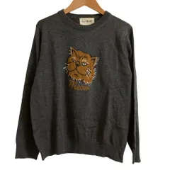 美品 Ray BEAMS レイビームス MEOW 猫柄クルーネックニットセーター グレー レディース 古着 中古 USED