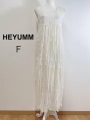 HEYUMM ワッシャージャガードレースワンピース ノースリーブ ロングワンピース ホワイト シアーワンピース 透け感 前後2WAY 花柄ワンピース F